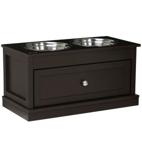 Large Elevated Dog Bowls with Storage Drawer Containing 11L Capacity, Raised Dog Bowl Stand Pet Food Bowl Dog Feeding Station, Brown