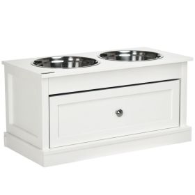 Large Elevated Dog Bowls with Storage Drawer Containing 11L Capacity, Raised Dog Bowl Stand Pet Food Bowl Dog Feeding Station, White