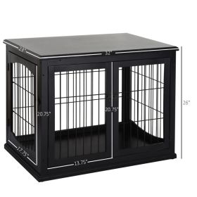 Crate Furniture, 32Small Dog Cage End Table With 2 Doors, Lockable Door, Puppy Kennel Indoor, Black