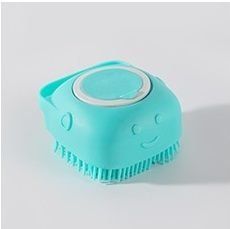 Pet Grooming Bath Massage Brush with Soap and Shampoo Dispenser Soft Silicone Bristle for Long Short Haired Dogs Shower, Blue